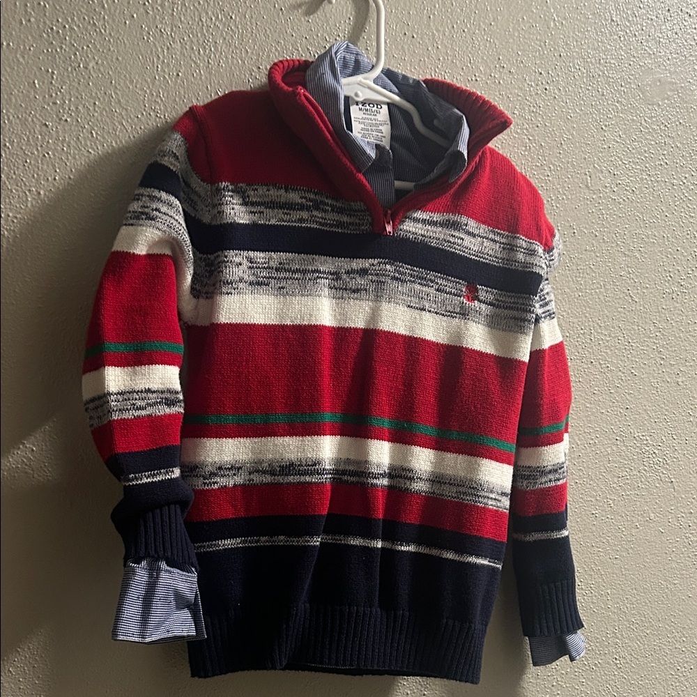 Izod Kids Red and Navy Striped Zip-Up Set